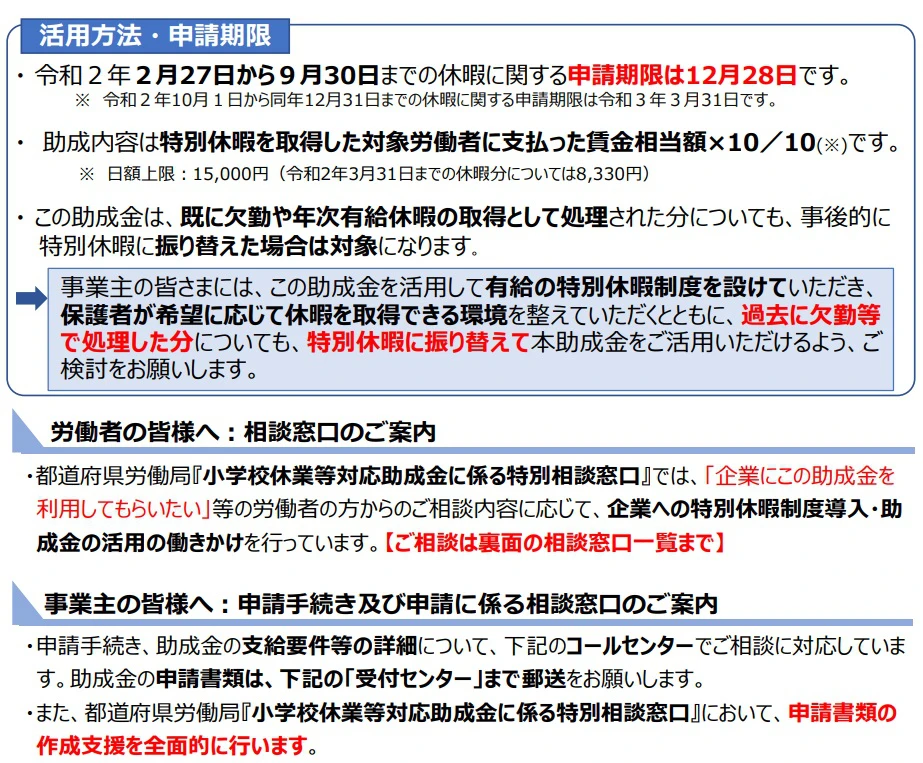 「小学校休業等対応助成金に係る特別相談窓口」を設置｜厚生労働省