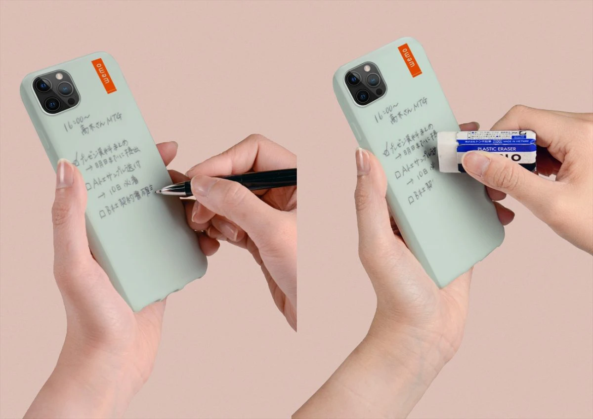 スマホケースがメモになる！書いて消せるウェアラブルメモwemo（ウェモ）