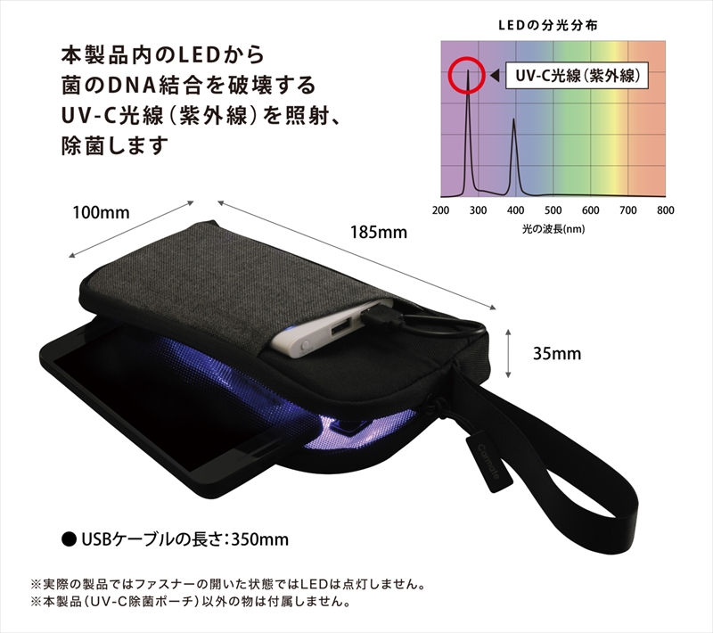 【5分で除菌完了】いつでもスマートフォンなどを除菌することができる『UV-C除菌ポーチ』発売