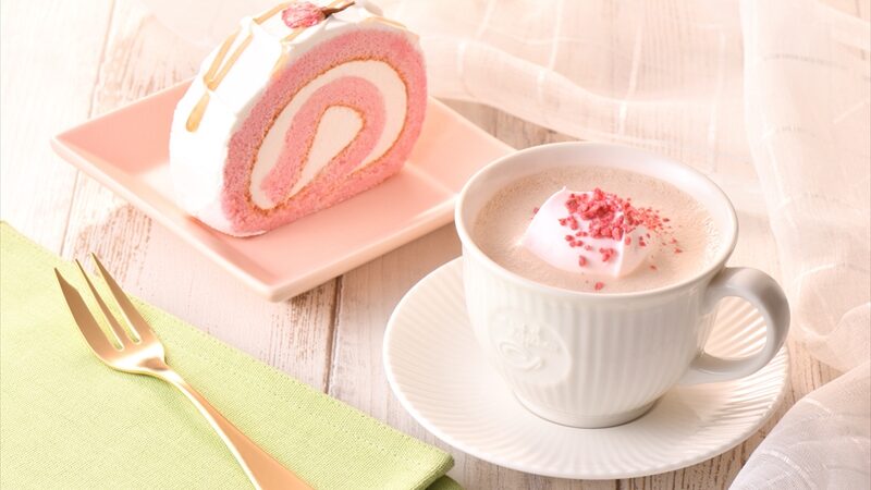 【カフェ・ド・クリエ】春の味。さくらのミルク紅茶とさくらロールケーキが2月16日に登場