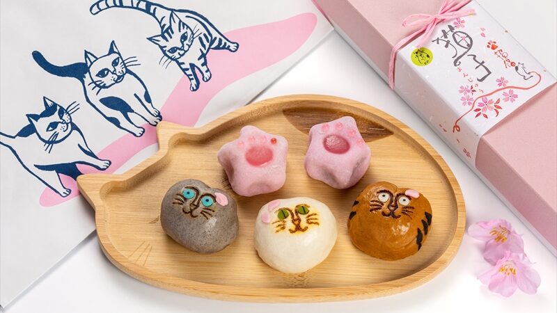 桜小路を歩く猫をイメージした「さくら猫子」が和菓子処『稲豊園』より発売