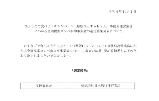 運営は日本旅行神戸支店に決定。ひょうごで食べようキャンペーン