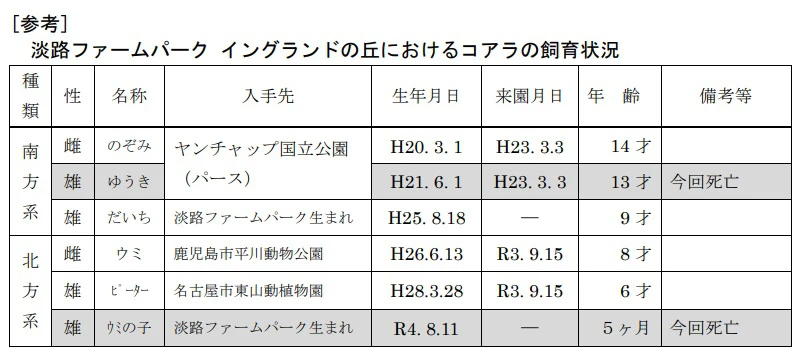 淡路「イングランドの丘」コアラ2頭、天国へ