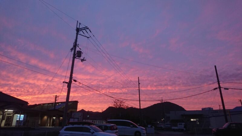 鮮やかな紫色、市川町の夕暮れ