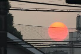 太陽がめっちゃおいしそう！福崎町の空の夕日がヤバい。これって黄砂？PM2.5？謎の現象に驚愕
