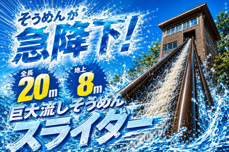 全長20m・地上約8mからそうめんが流れる!夏限定「巨大流しそうめんスライダー体験」が登場